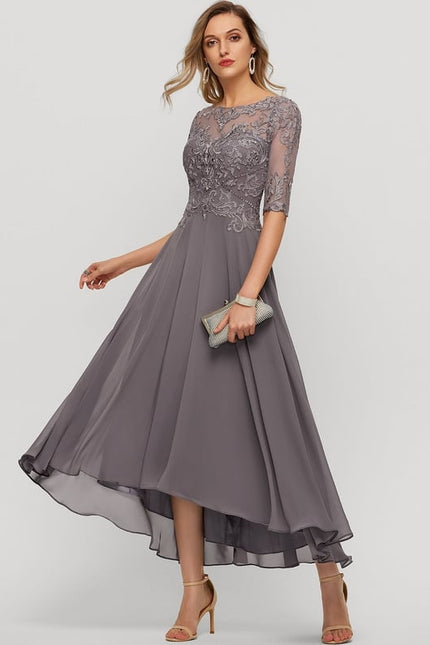 Robe Trapèze Gris Satin Dentelle.
