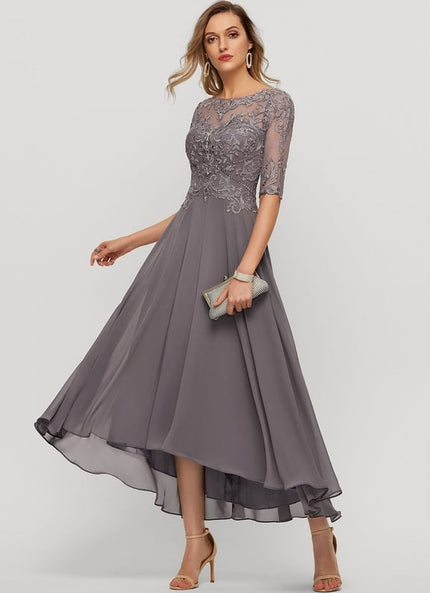 Robe Trapèze Gris Satin Dentelle.