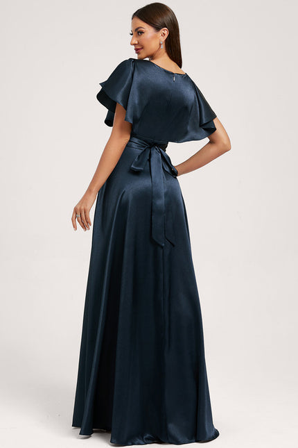 Robe Trapèze Satin Doré Élégante - gallery 1