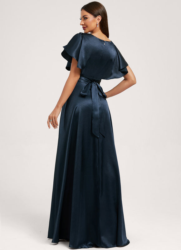 Robe Trapèze Satin Doré Élégante - gallery 1