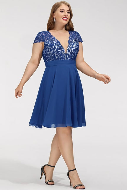Robe Trapèze Bleue Dentelle Mousseline Volants - gallery 7