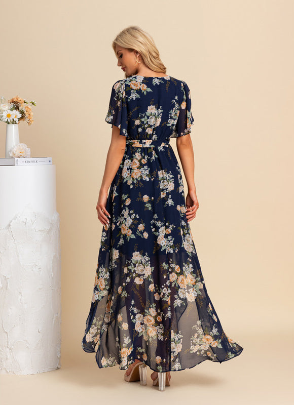 Robe Trapèze Nuit Fleurie Asymétrique - gallery 1