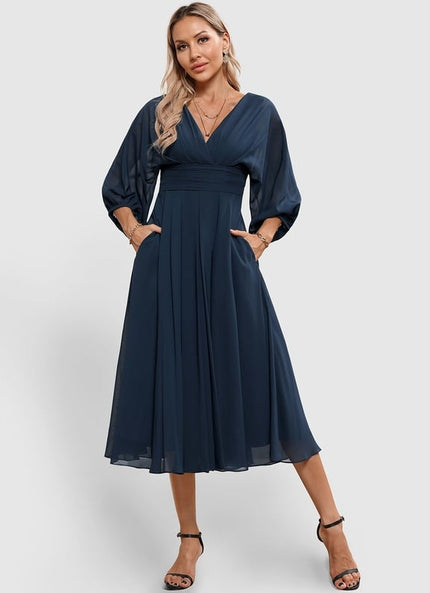 Robe Trapèze Florale Marine