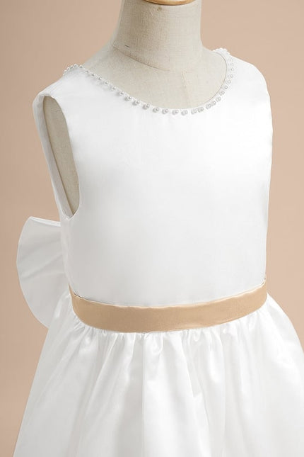Robe Trapèze Blanche Satin Mariage Fille - gallery 7