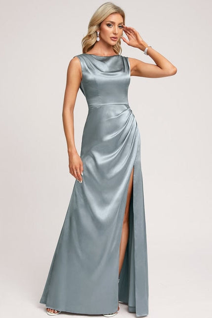 Robe Trapèze Satin Aqua Élégant - gallery 2