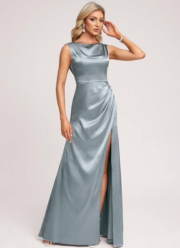 Robe Trapèze Satin Aqua Élégant - gallery 2