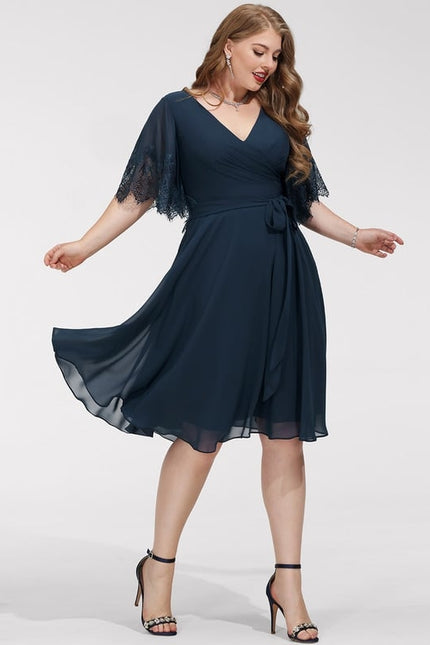 Robe Trapèze Bleue Marine Dentelle Mousseline - gallery 6