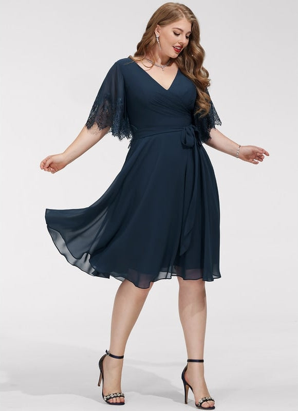 Robe Trapèze Bleue Marine Dentelle Mousseline - gallery 6