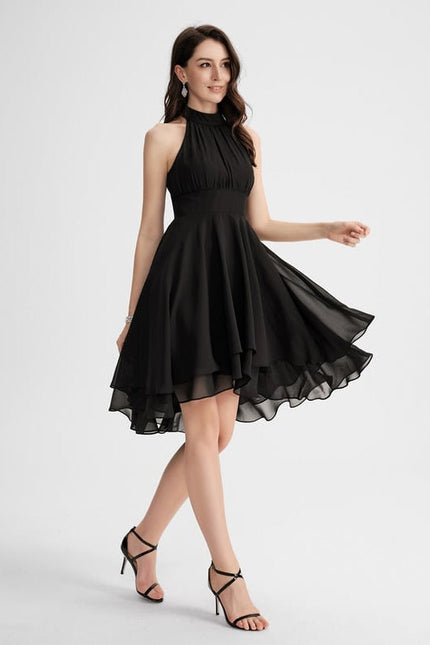 Robe Trapèze Noire Asymétrique Mousseline - gallery 1