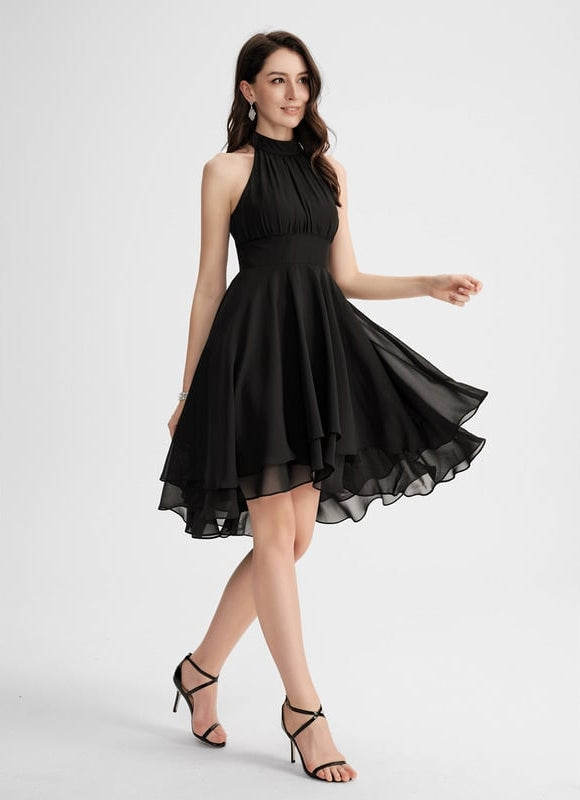 Robe Trapèze Noire Asymétrique Mousseline - gallery 1