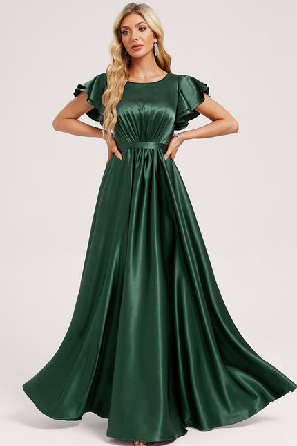 Robe Trapèze Éclat Vert Satiné - gallery 2
