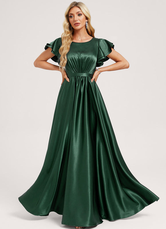 Robe Trapèze Éclat Vert Satiné - gallery 2