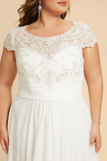 Robe Trapèze Blanche Dentelle Mousseline - gallery 9