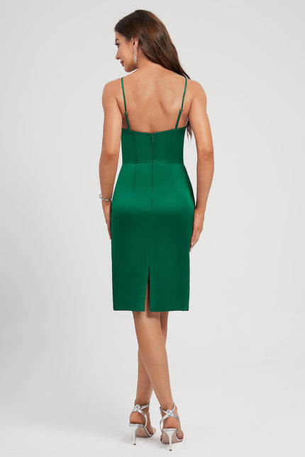 Robe Trapèze Vert Émeraude Satin Nœud Volants - gallery 6