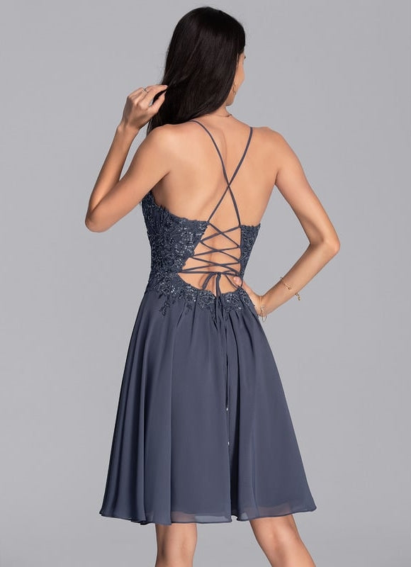 Robe Trapèze Gris Chiffon Élégant - gallery 3