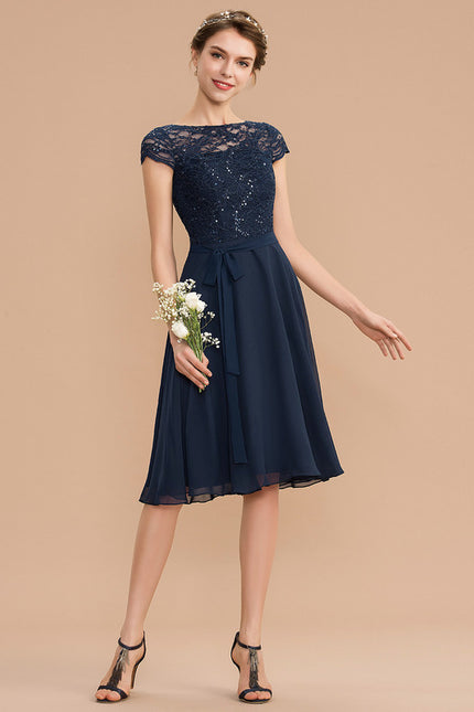Robe Trapèze Bleu Marine Dentelle - gallery 2