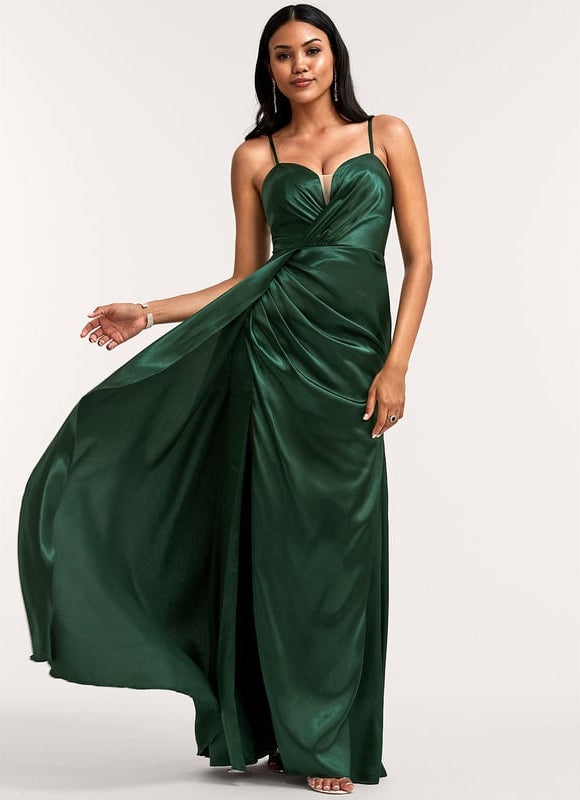 Robe Trapèze Satin Doré Élégante
