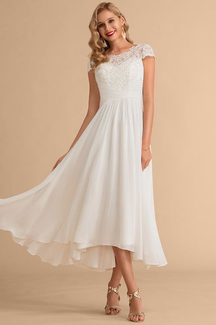Robe Trapèze Blanche Dentelle Mousseline - gallery 1