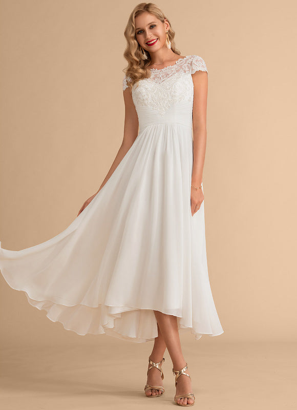 Robe Trapèze Blanche Dentelle Mousseline - gallery 1