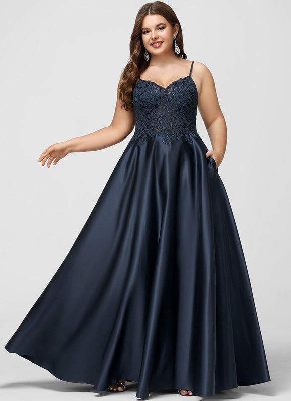 Robe Trapèze Bleu Marine Satin Dentelle Strass - gallery 6
