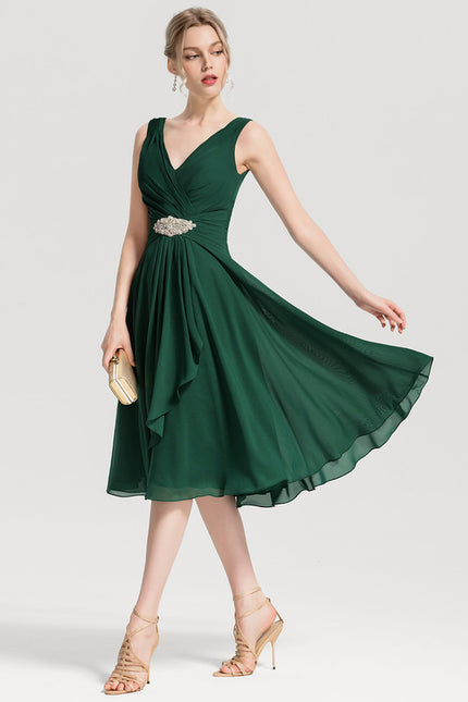 Robe Trapèze Vert Foncé Cocktail Perles - gallery 1
