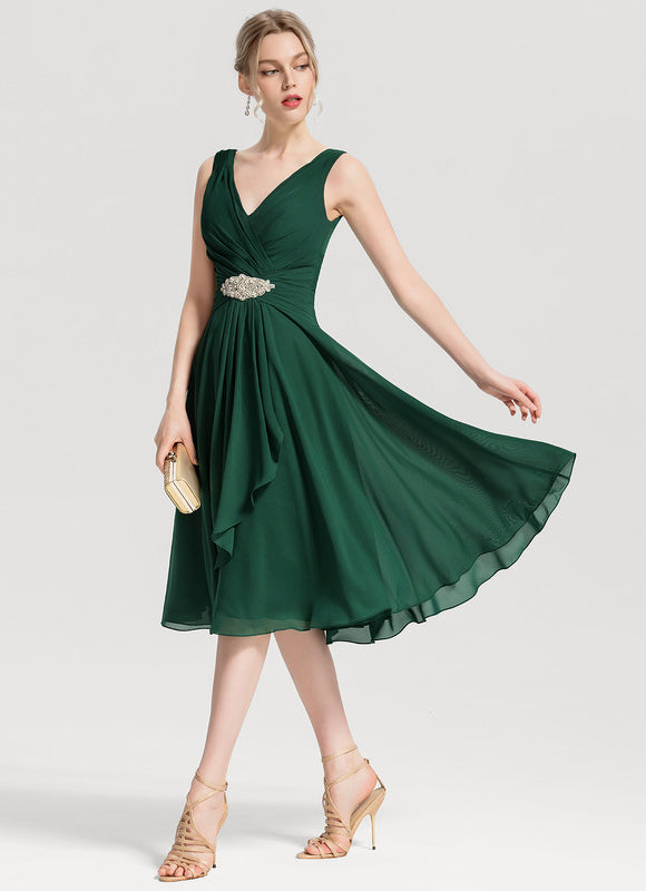 Robe Trapèze Vert Foncé Cocktail Perles - gallery 1