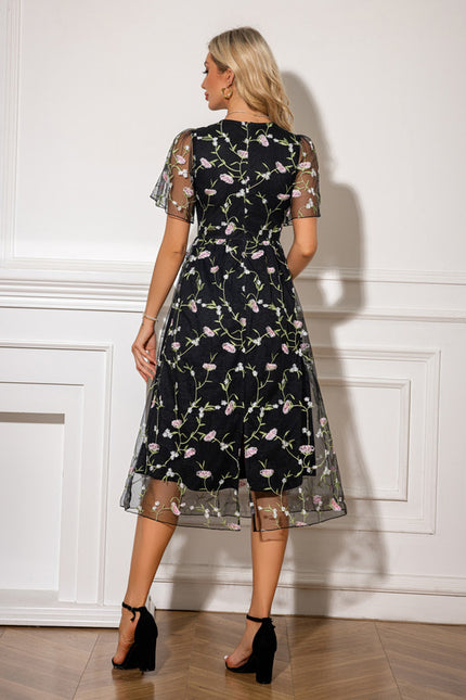 Robe Trapèze Fleur Noire Chic - gallery 2