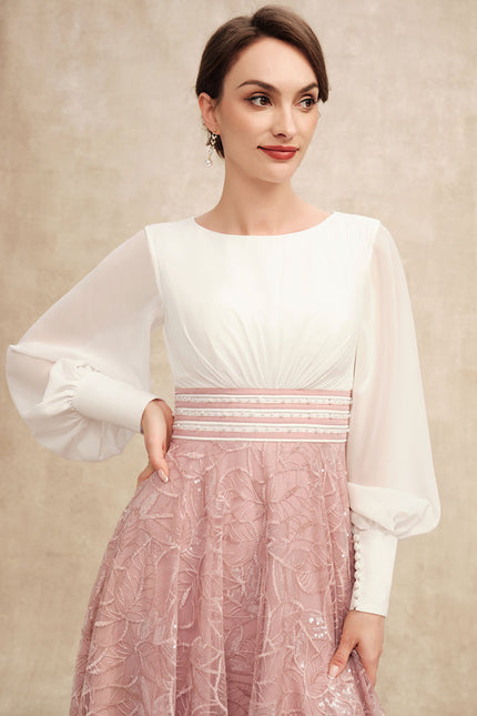 Robe Trapèze Chiffon Rosée - gallery 3