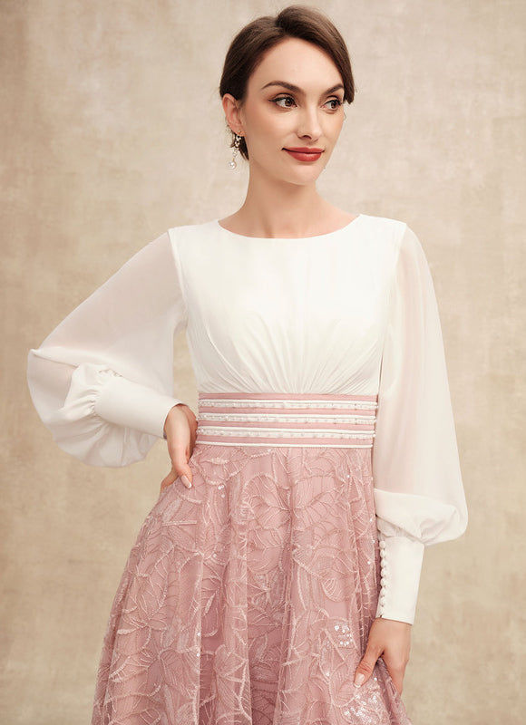 Robe Trapèze Chiffon Rosée - gallery 3