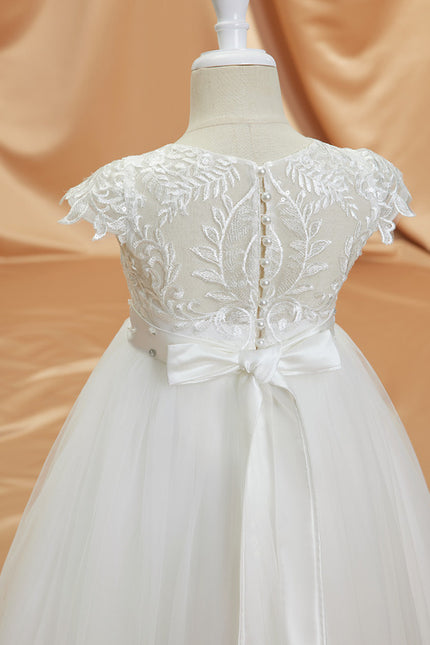 Robe Trapèze Blanche Dentelle Mariage Fille - gallery 3