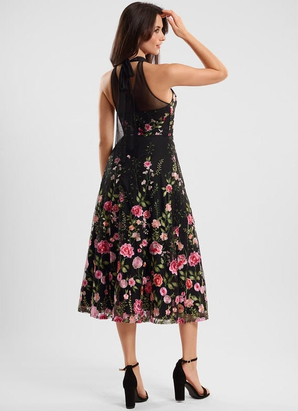 Robe Trapèze Fleurie Noire - gallery 3