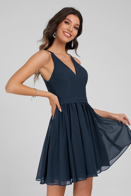Robe Trapèze Bleue Marine Dentelle Mousseline - gallery 1