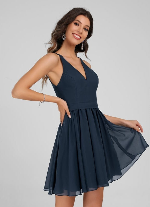 Robe Trapèze Bleue Marine Dentelle Mousseline - gallery 1