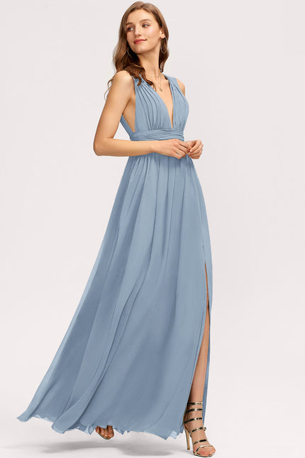 Robe Trapèze Bleu Élégant Longue - gallery 1