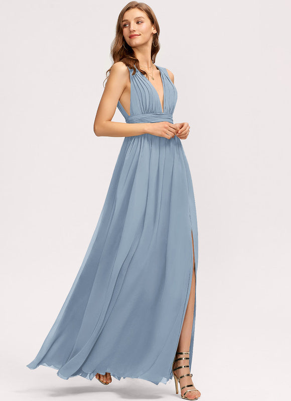 Robe Trapèze Bleu Élégant Longue - gallery 1