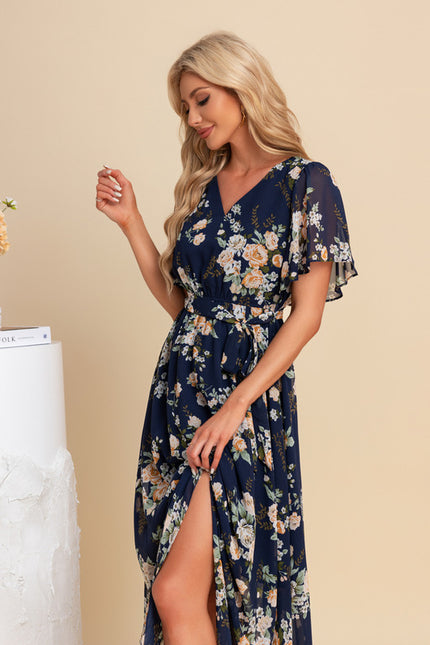 Robe Trapèze Nuit Fleurie Asymétrique - gallery 4