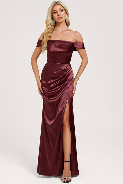 Robe Trapèze Satin Bordeaux Évasée