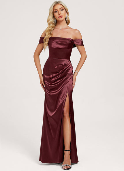 Robe Trapèze Satin Bordeaux Évasée