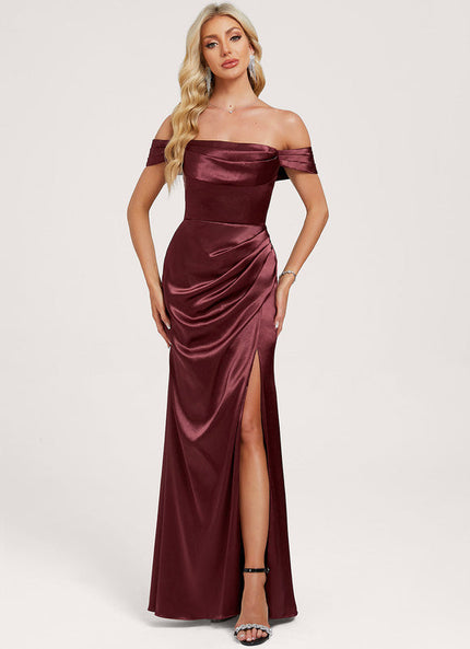 Robe Trapèze Satin Bordeaux Évasée