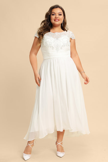 Robe Trapèze Blanche Dentelle Mousseline - gallery 5