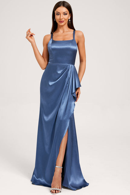Robe Trapèze Satinée Bleu Ciel - gallery 4