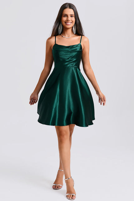 Robe Trapèze Satin Vert - gallery 2