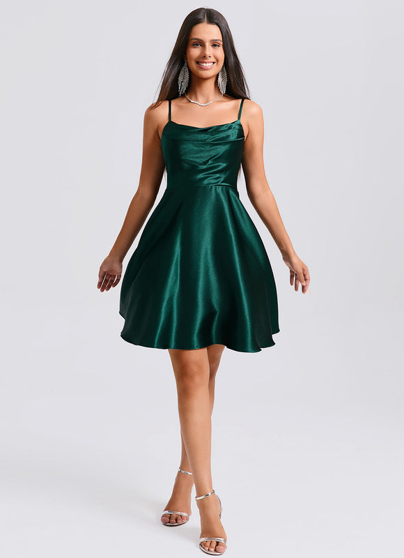 Robe Trapèze Satin Vert - gallery 2