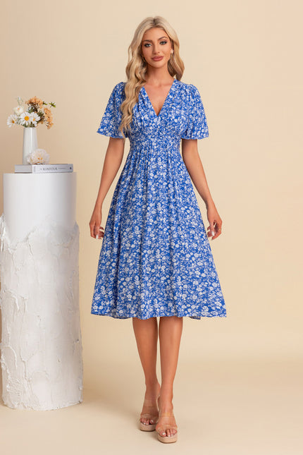 Robe Trapèze Bleu Floral Midi - gallery 2