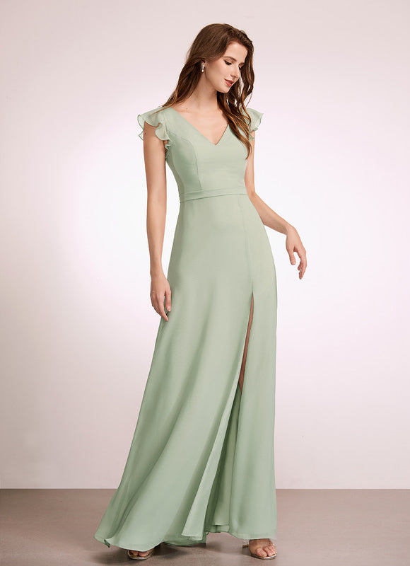 Robe Trapèze Longue Beige Élégante - gallery 5