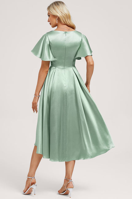 Robe Trapèze Satin Bleu Élégant - gallery 4