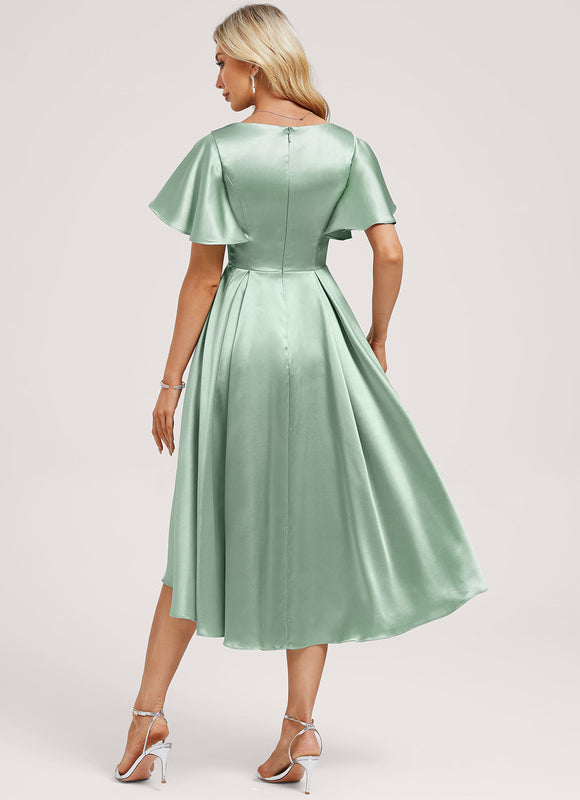 Robe Trapèze Satin Bleu Élégant - gallery 4