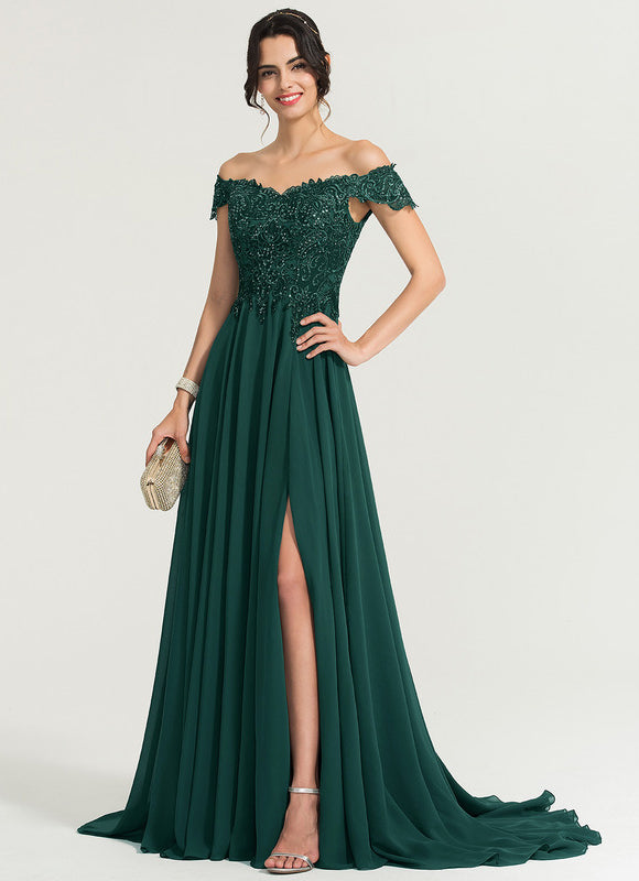 Robe Trapèze Verte Bal De Dentelle Pâles - gallery 1
