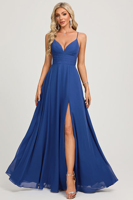Robe Trapèze Bleu Élégant Longue