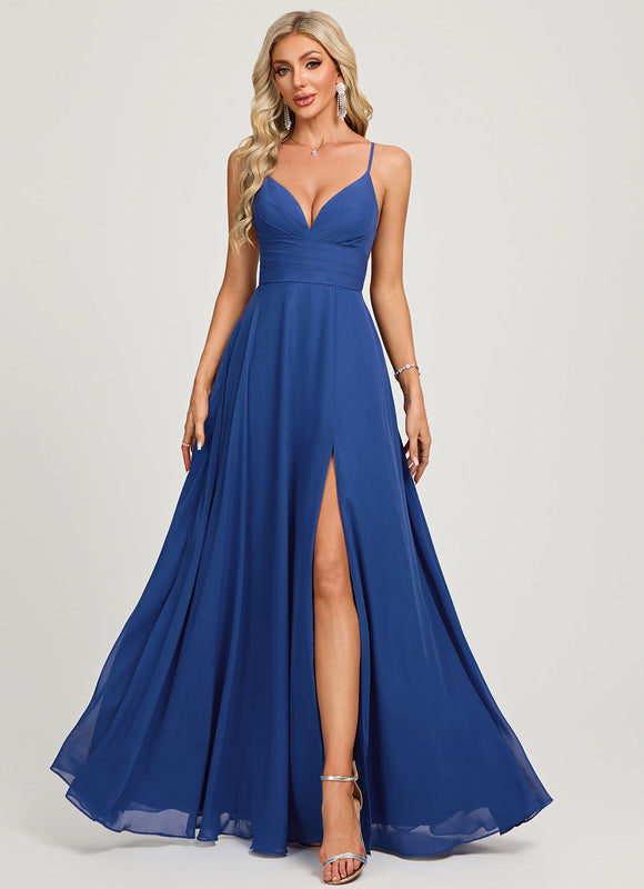 Robe Trapèze Bleu Élégant Longue